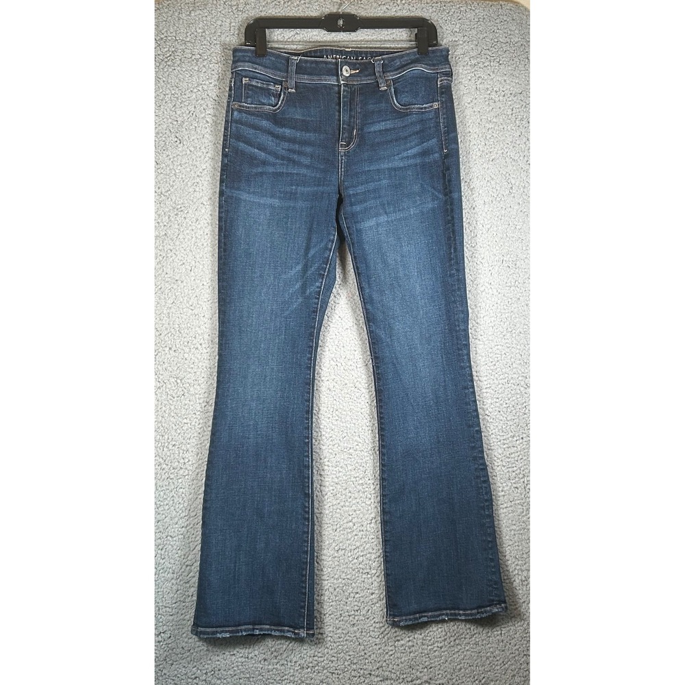 American Eagle Super Stretch Flare Jeans Dark Wash Mid Rise Denim Womens 12L